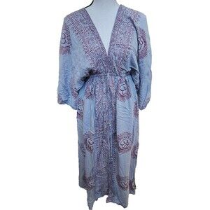 Ohm Boho Batik Dress Rayon Hippie Size Large Back Tie